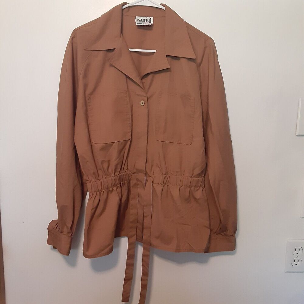Vtg N.R.1 Womens L Jacket Belted Lightweight Ned Gould Brown Button Up Shacket